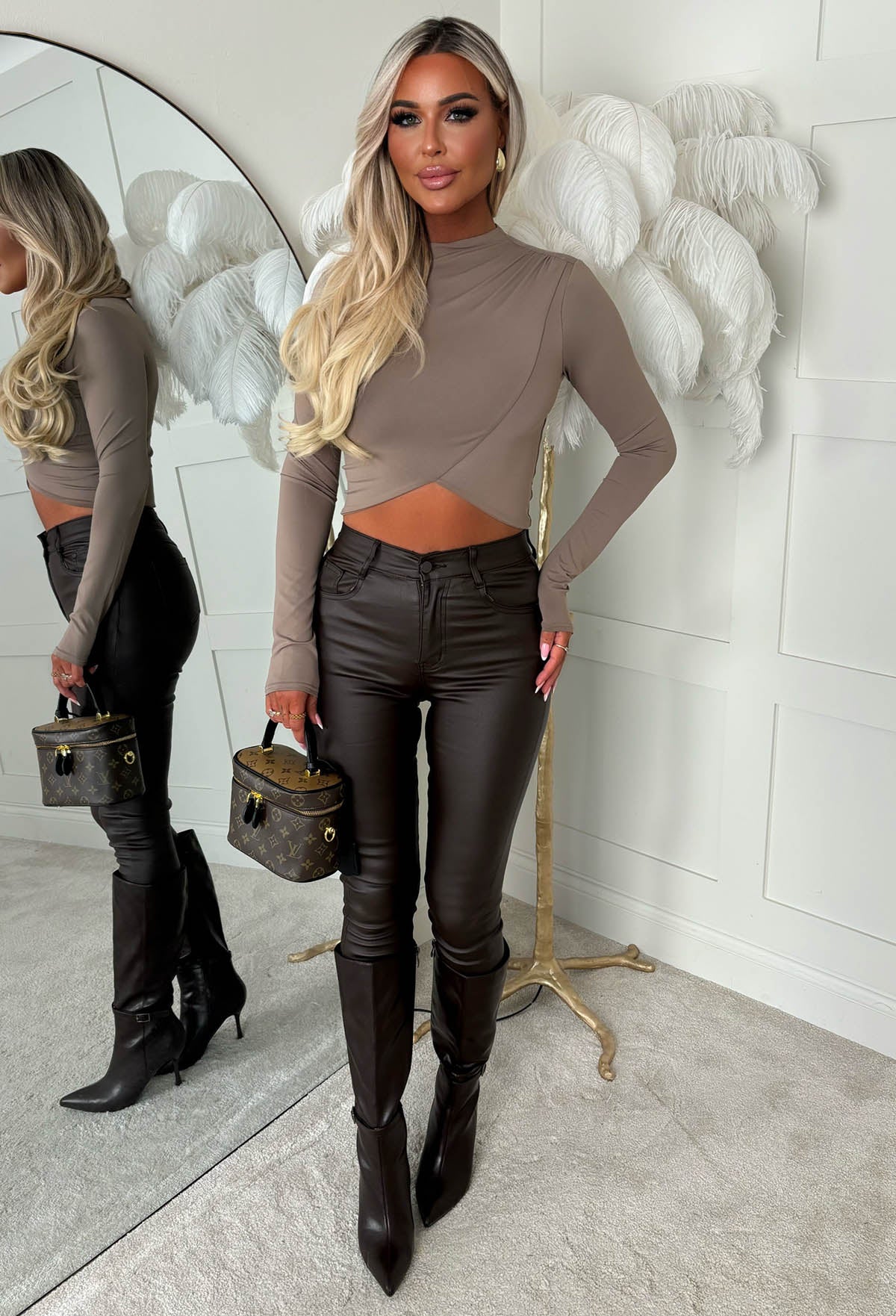 Sugar Sweet Mocha Jersey Cropped Wrap Top