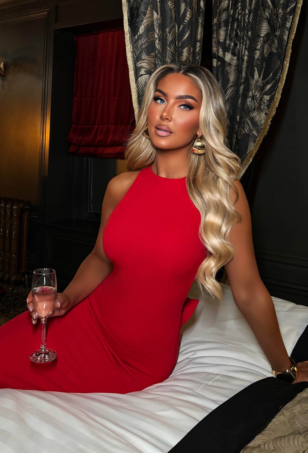 Sultry Siren Red Bow Back Midi Pencil Dress