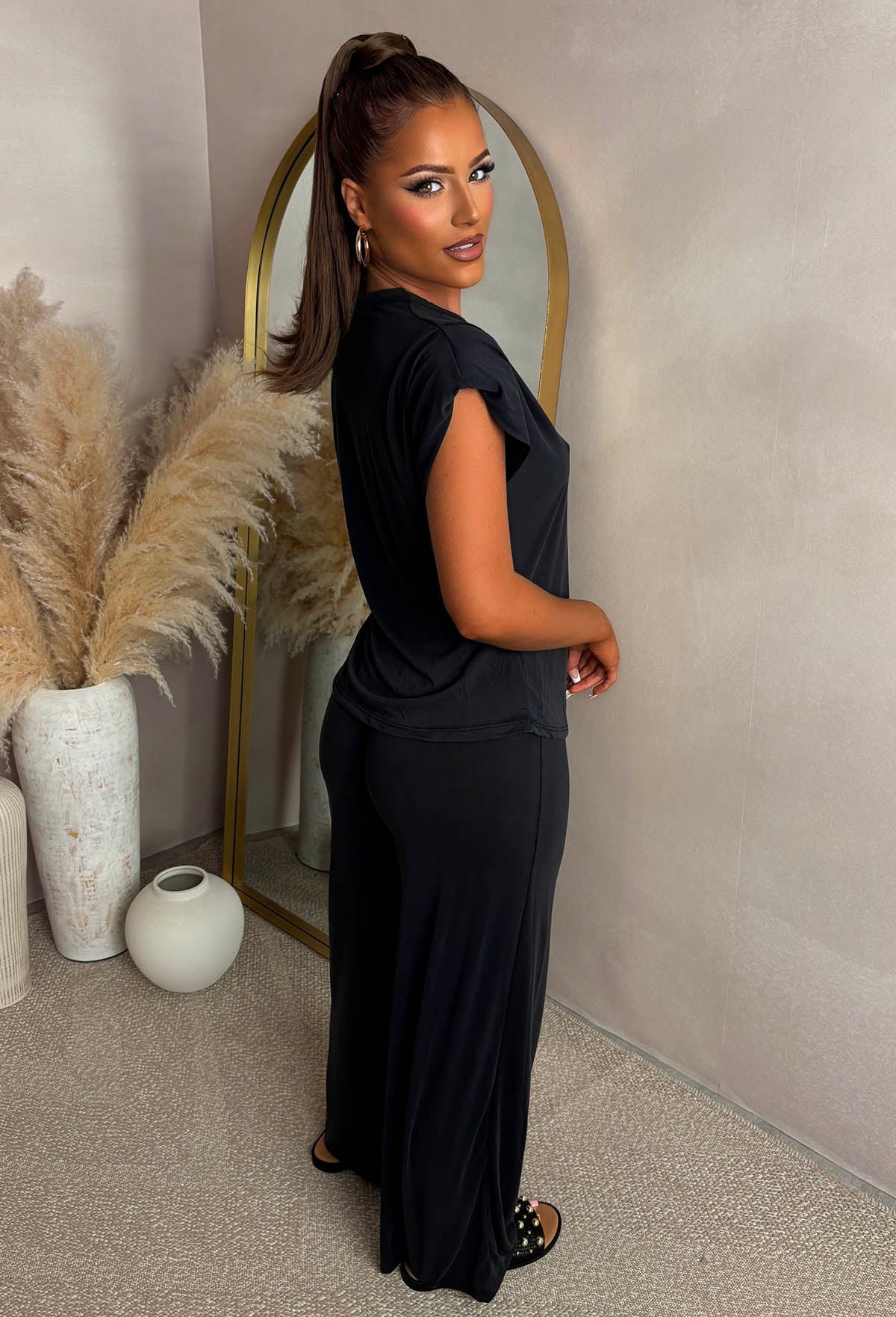Black Shoulder Pad Lounge Co-Ord Set