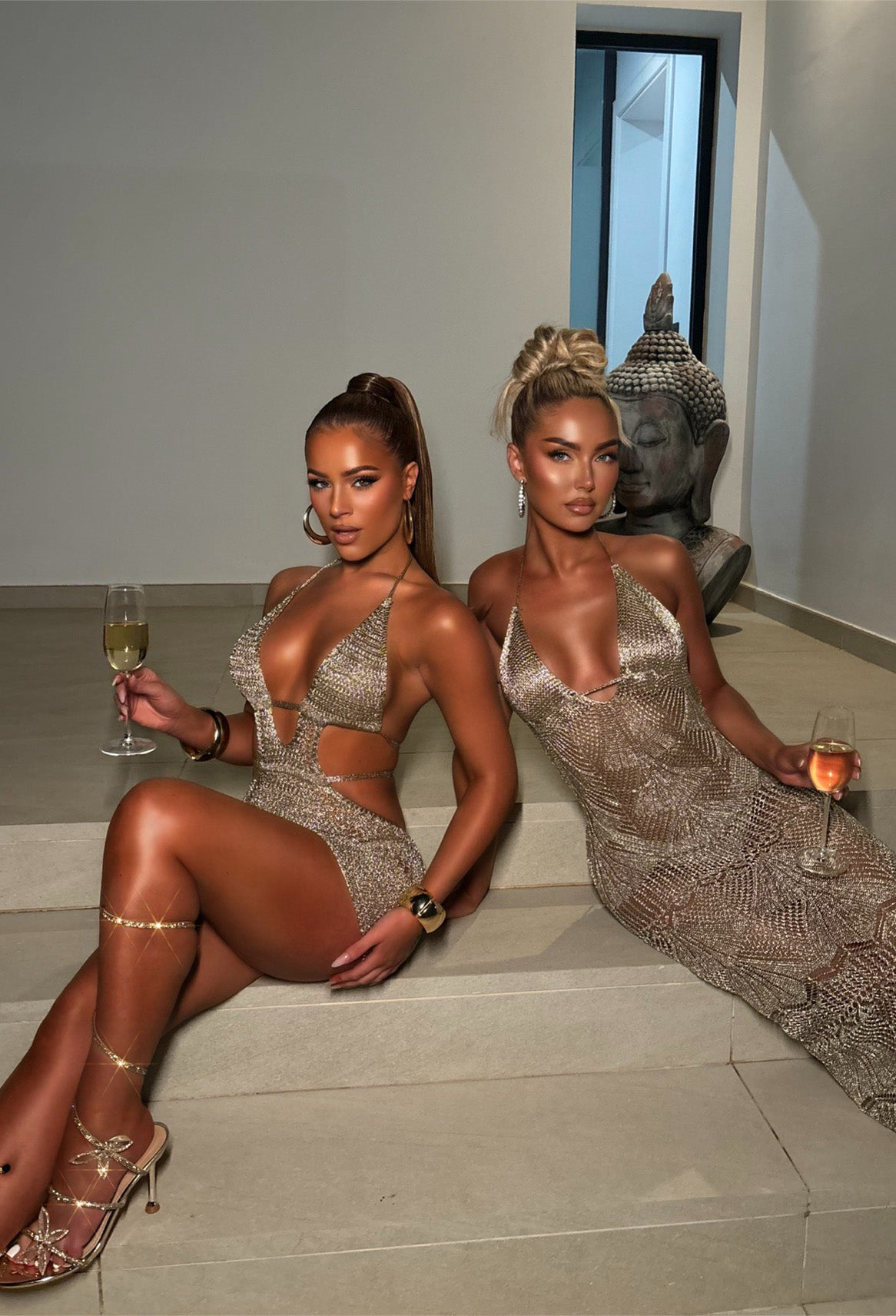 Sunlit Sands Gold Metallic Knitted Cut Out Mini Cover Up Dress