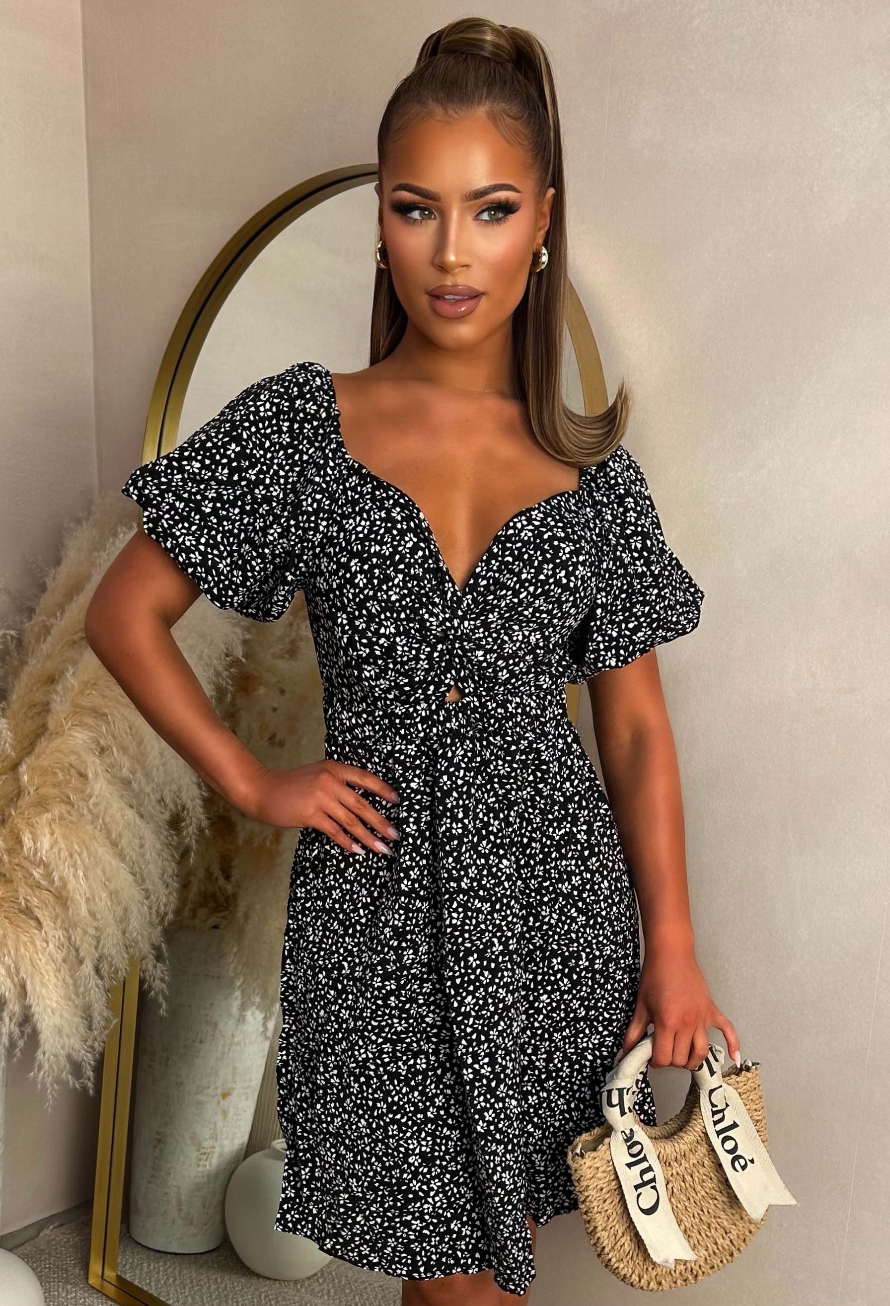 Sway & Slay Black Cut Out Print Short Sleeve Mini Dress