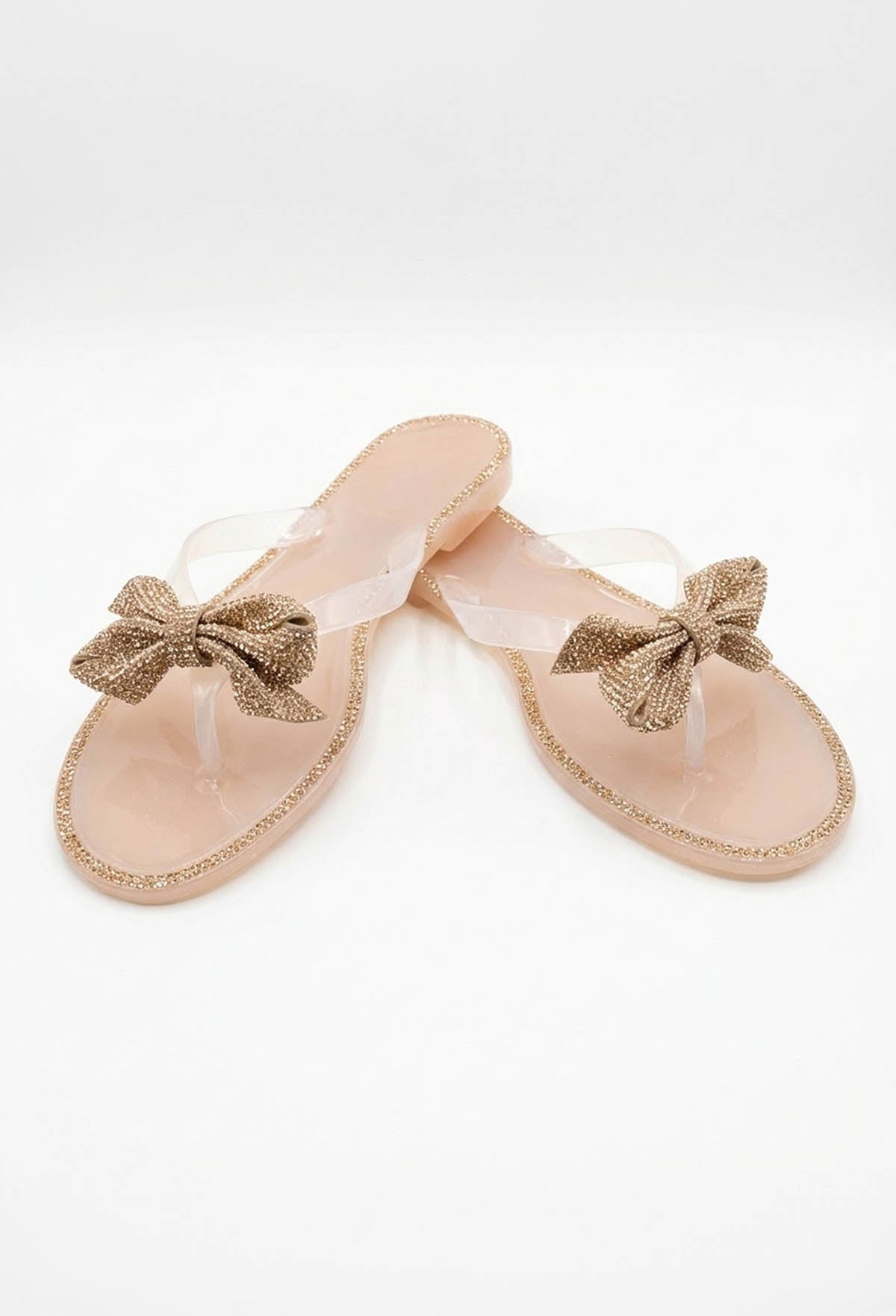 Sweet And Sleek Nude Embellished Bow Sandals