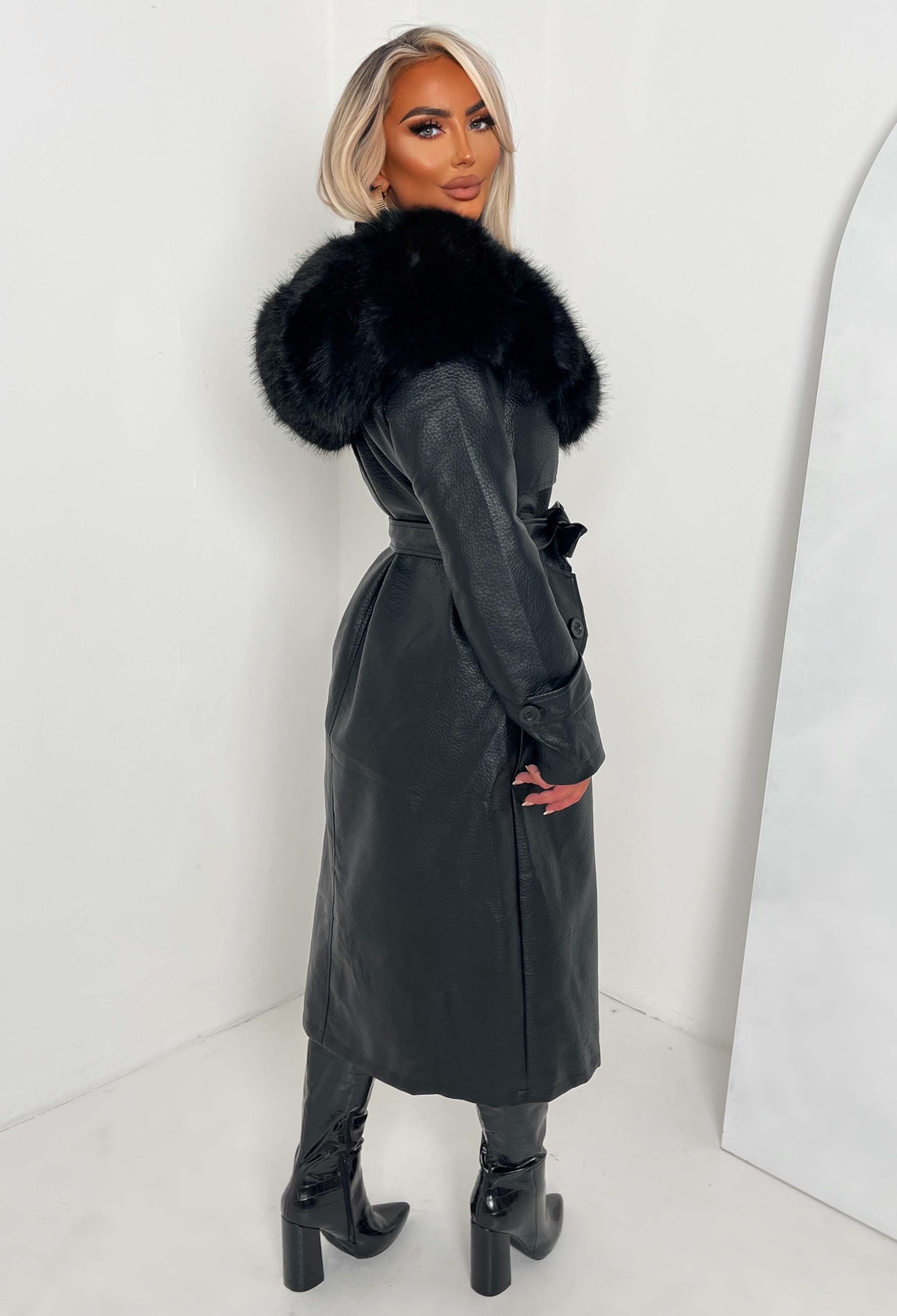 Sweet & Snug Black Faux Leather Faux Fur Trench Coat