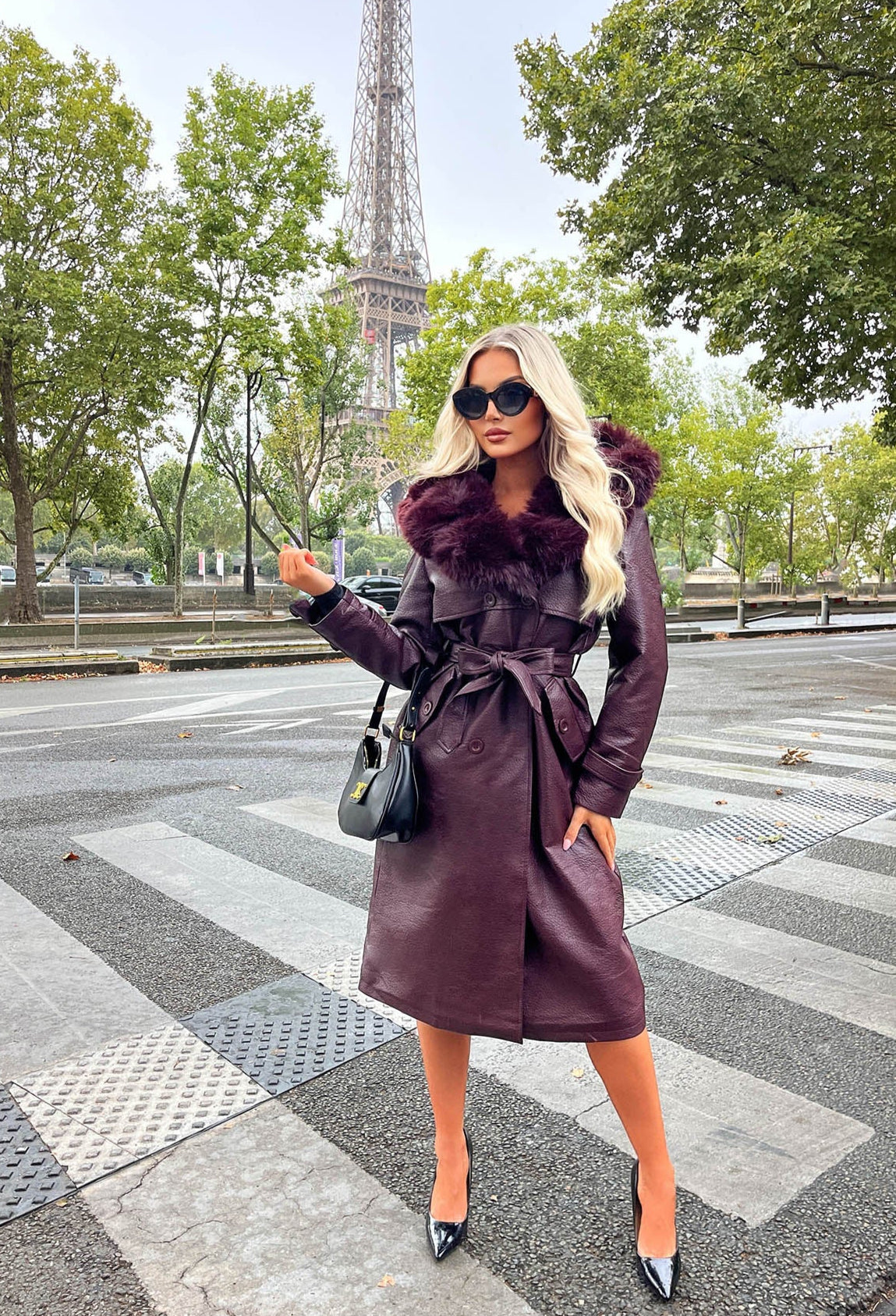 Sweet & Snug Burgundy Faux Leather Faux Fur Trench Coat