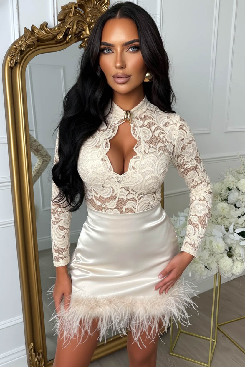 Sweetest Gem Champagne Feather Satin Skirt