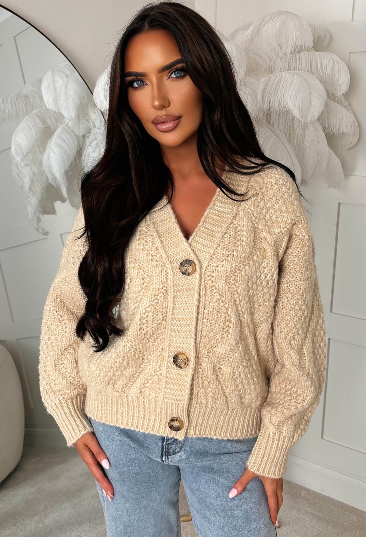 Taylor Baby Beige Chunky Cable Knitted Cardigan