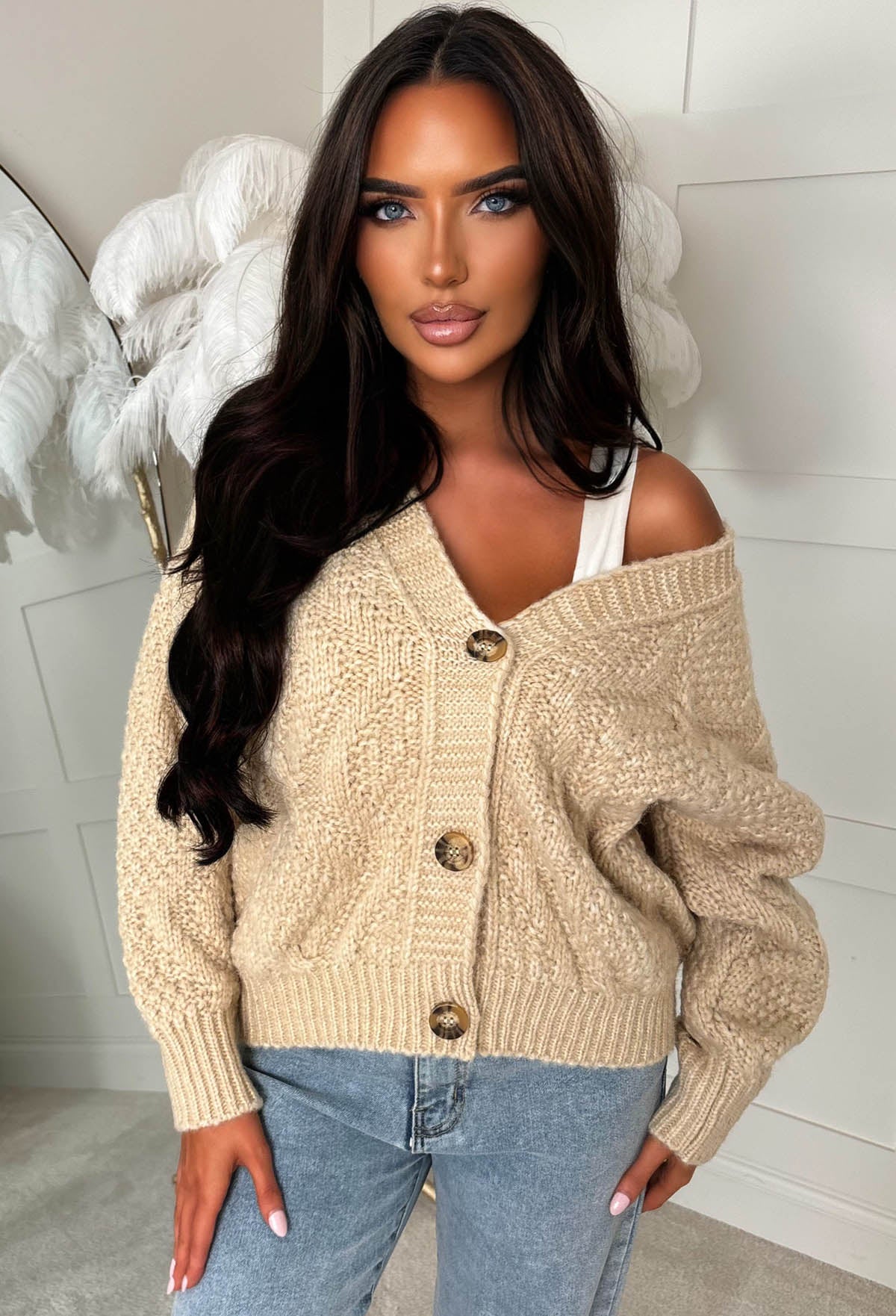 Taylor Baby Beige Chunky Cable Knitted Cardigan