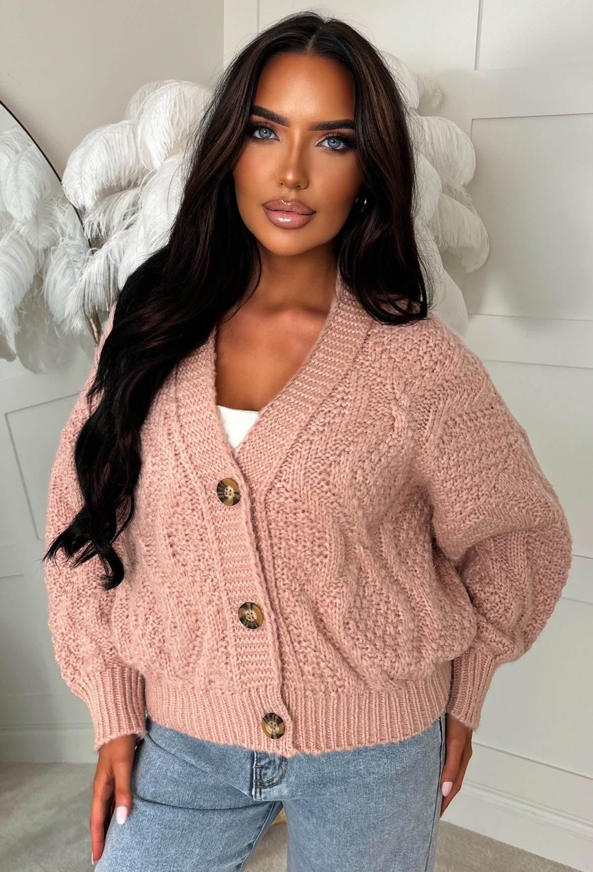 Taylor Baby Pink Chunky Cable Knitted Cardigan