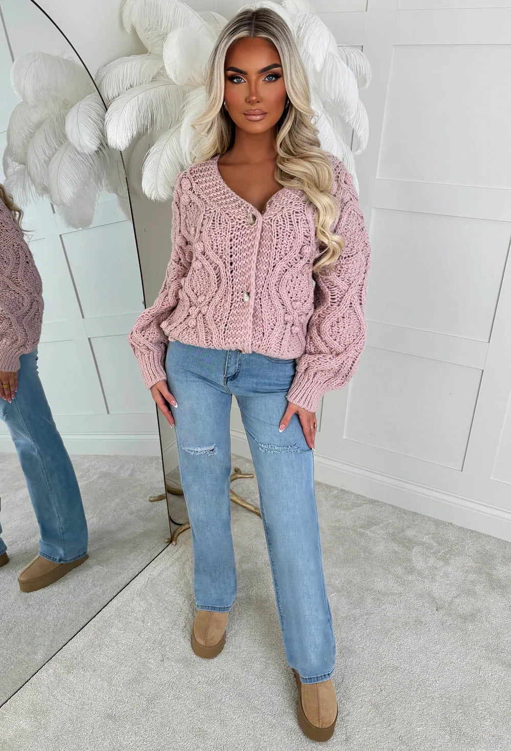 Cable Knit Chunky Cardigan Pink Taylor Baby Pink Chunky Cable