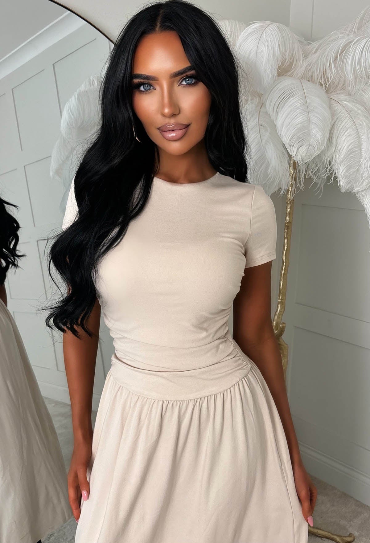 Tease Please Stone T Shirt Ruched Midi Dress