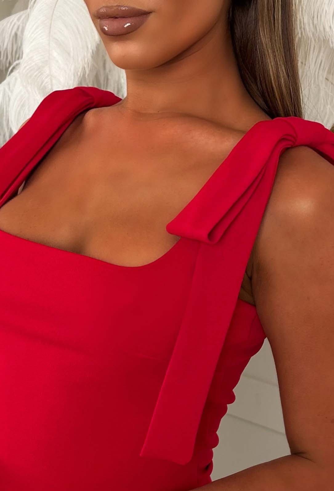 Tied Temptress Red Bow Shoulder Top