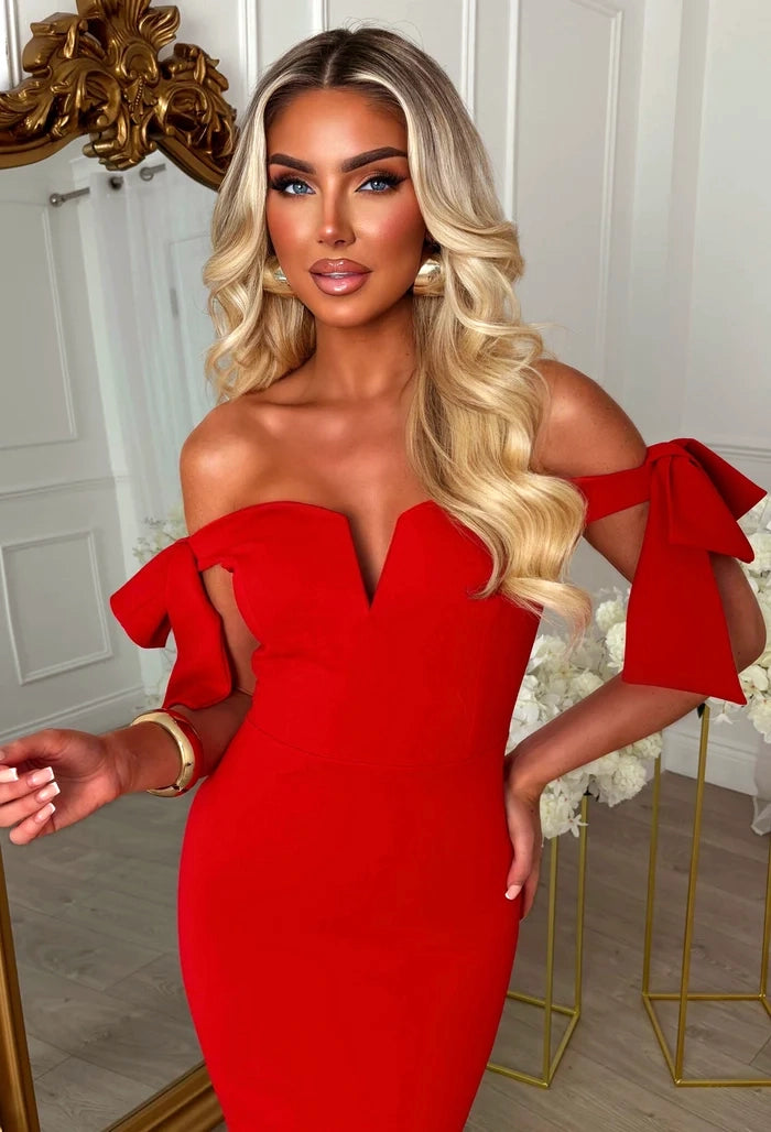 Tied With A Kiss Red Maxi Dress With Side Bow