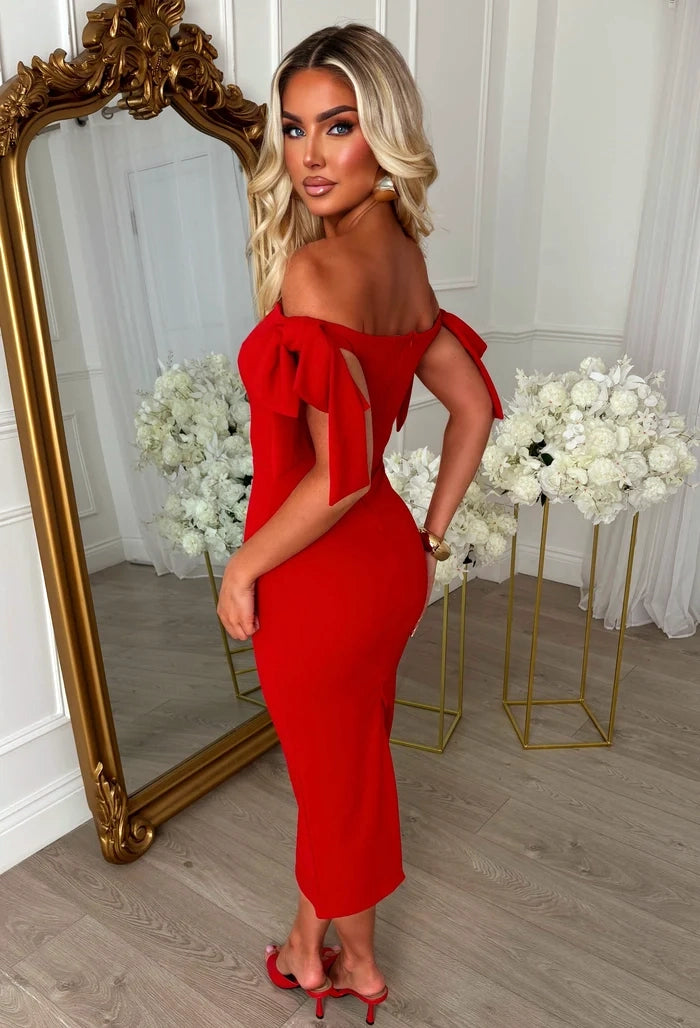 Tied With A Kiss Red Maxi Dress With Side Bow