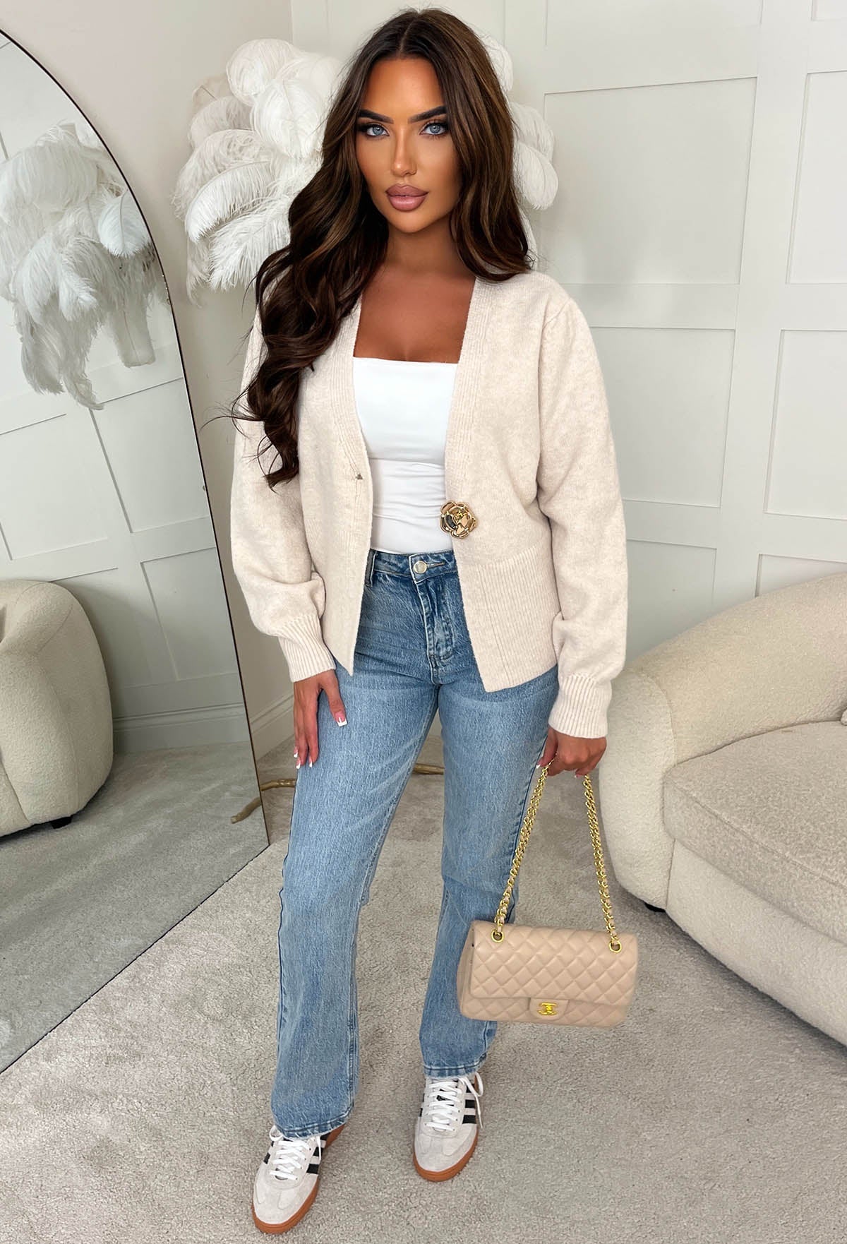 Time Passes Cream Gold Button Cardigan