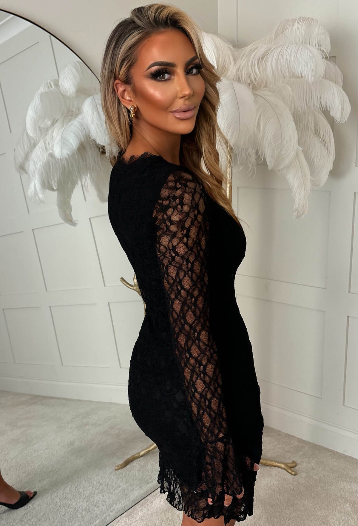 Timeless Grace Black Lace Long Sleeve Mini Dress