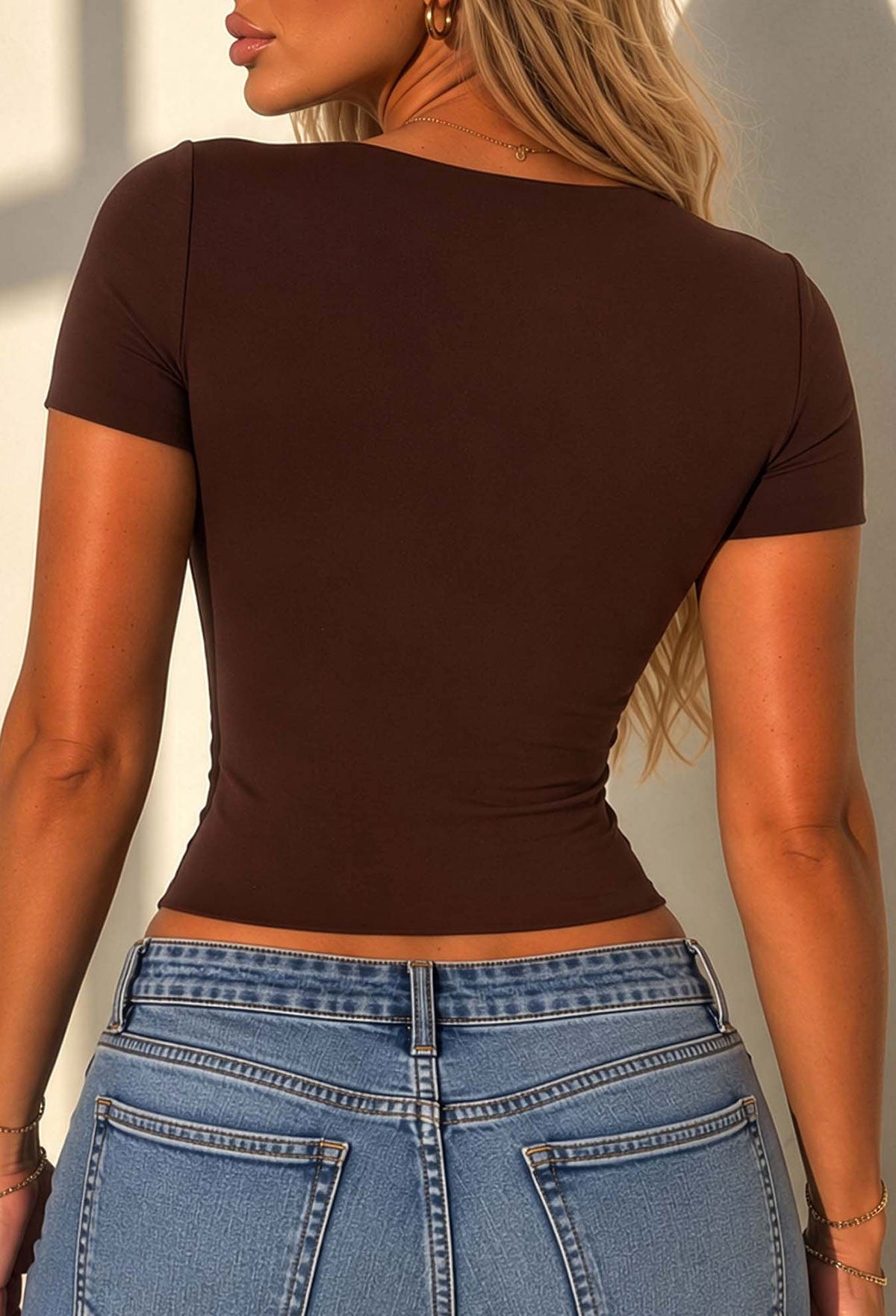 timeless-style--chocolate-brown-double-layered-scoop-neck-short-sleeve-top-3