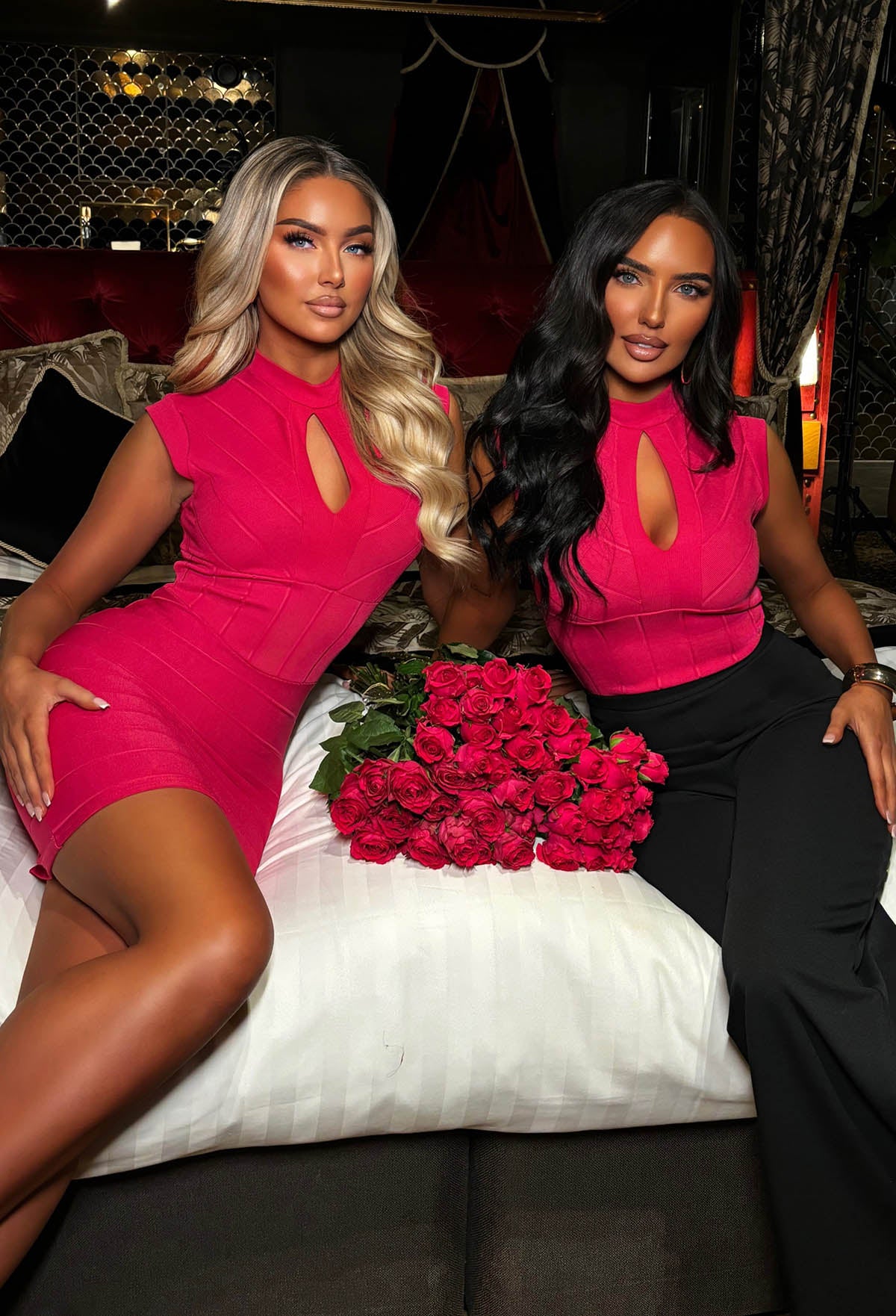 Touch Of Temptation Fuchsia Bandage Effect Keyhole Mini Dress