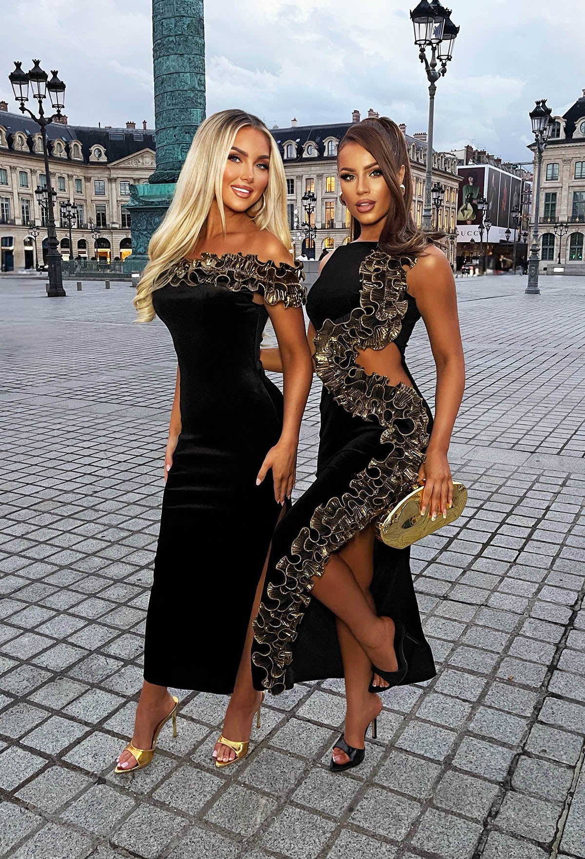 Trillion Dollar Babe Black Velvet Cut Out Glitter Maxi Dress