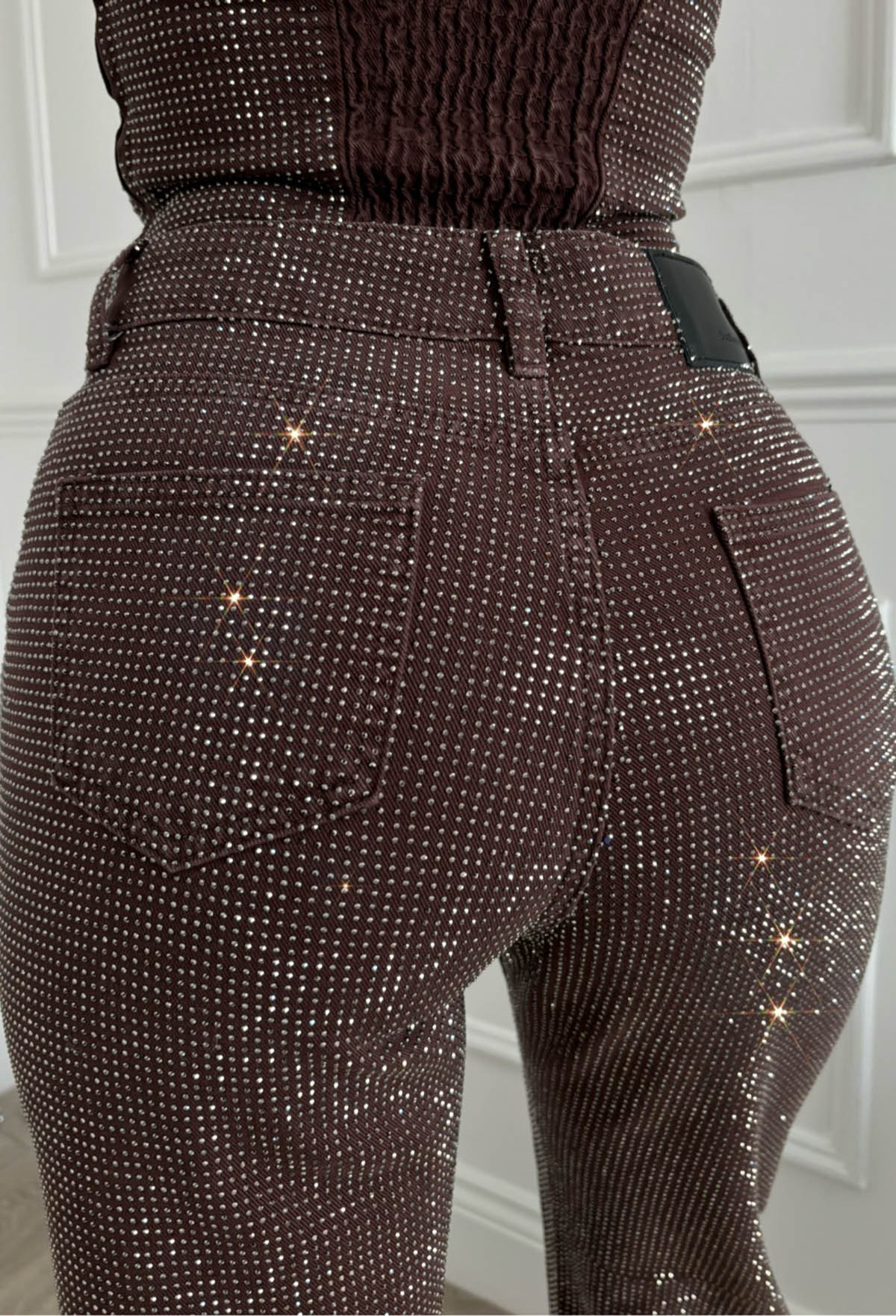 Ultimate Sparkle Brown Straight Leg Stretch Diamante Jeans