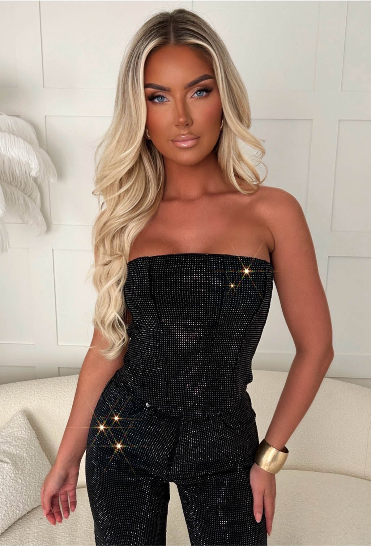 Ultimately Yours Black Top & Ultimate Sparkle Black Diamante Jeans Set