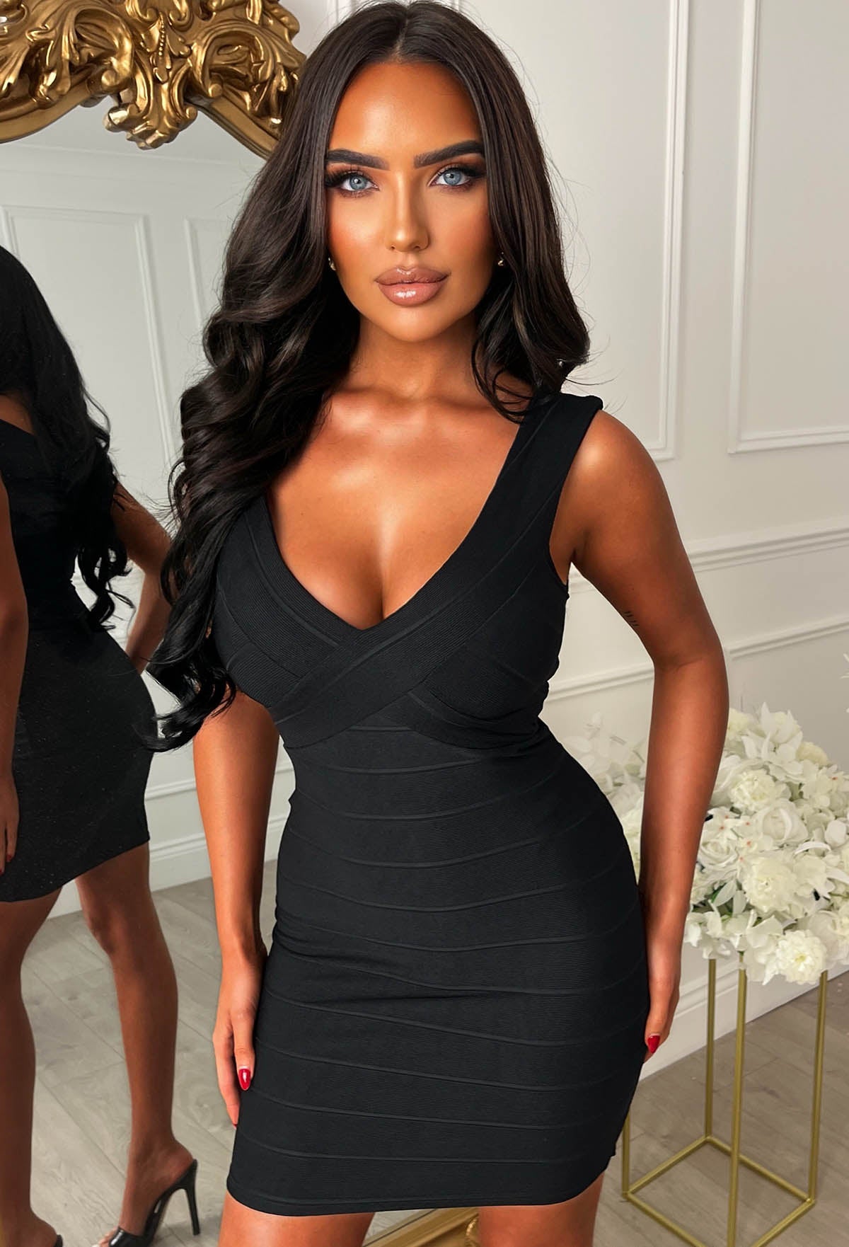 Undeniable Black Jersey Ribbed Bandage Effect Bodycon Dress