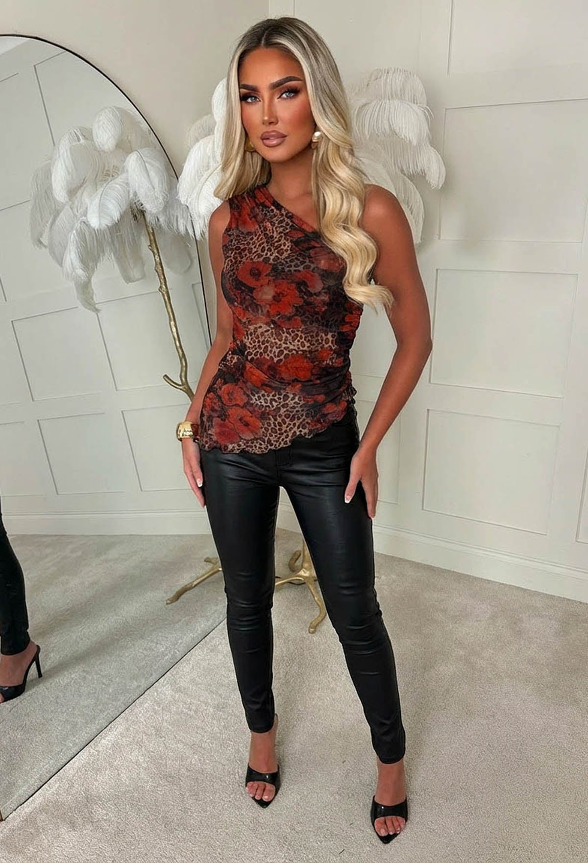 Untamed Love Multi One Shoulder Red Rose Mesh Top