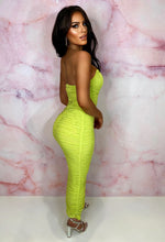 Always My Lover Green Lined Ruched Bandeau Midi Dress