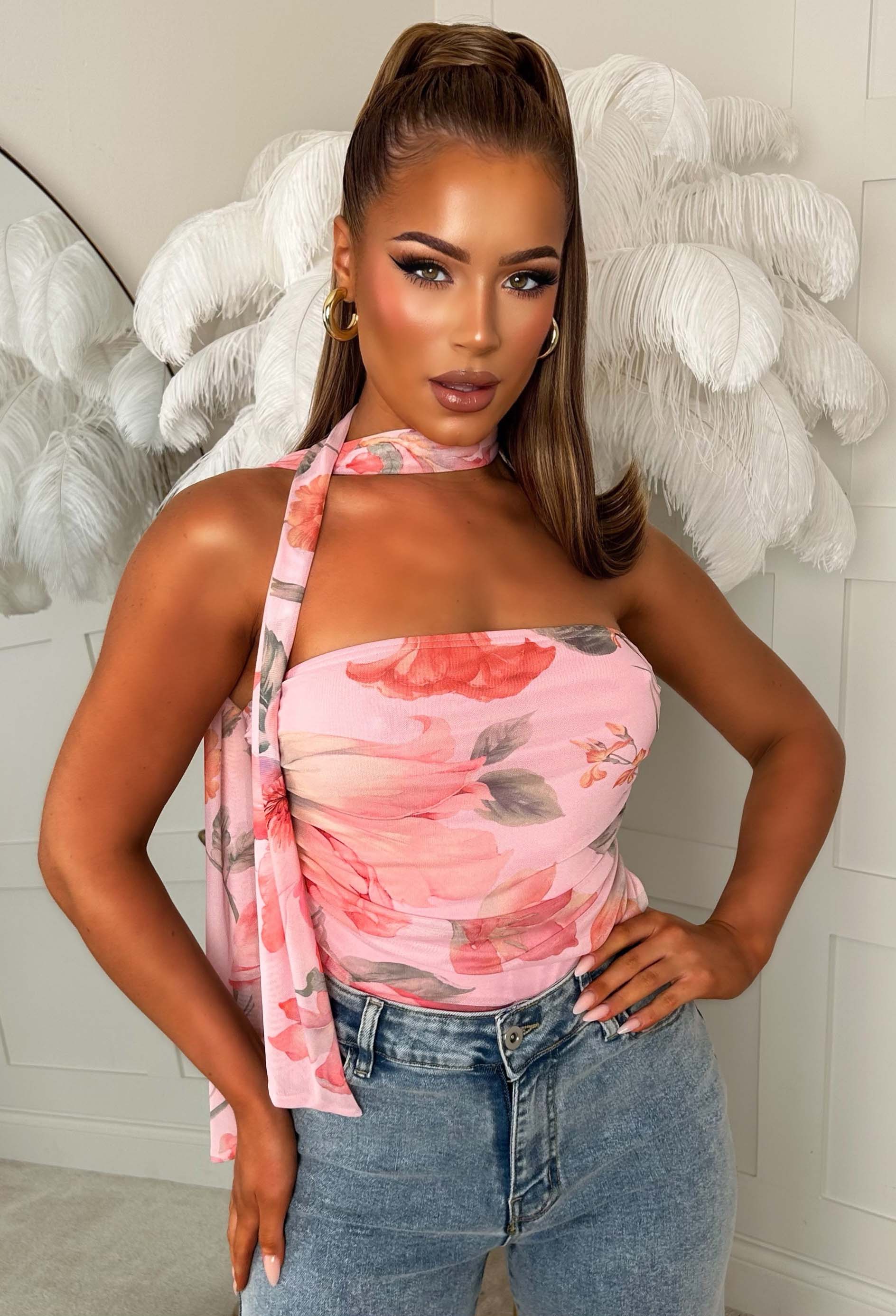Wallflower Pink Scarf Bandeau Mesh Top
