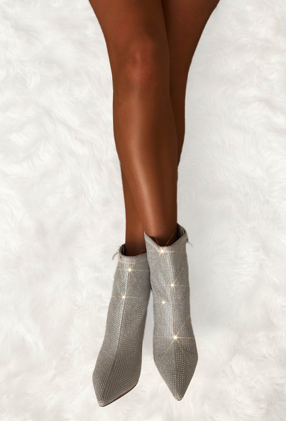 Watch Your Step Silver Hot Fix Stiletto Ankle Boots