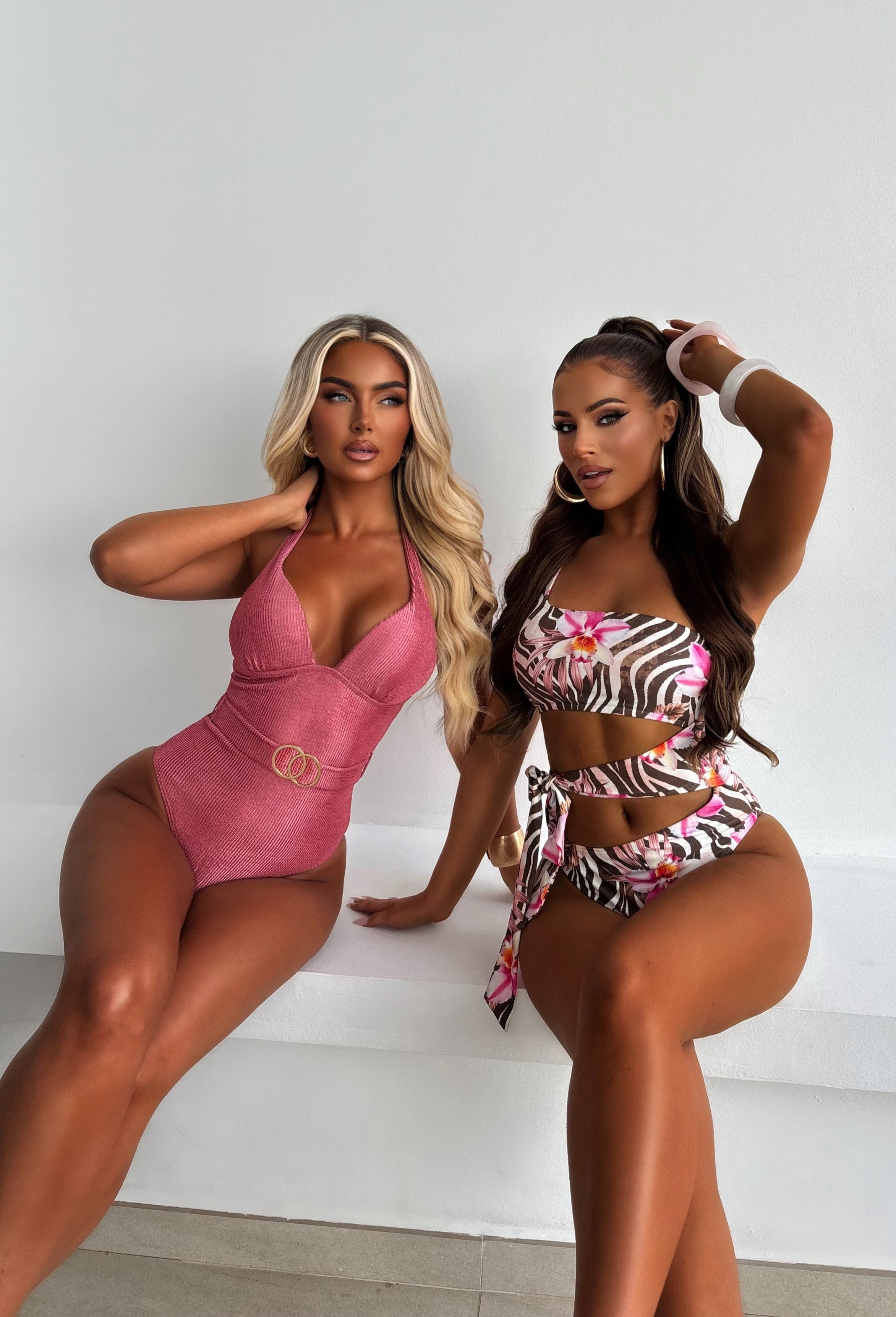 Wild Fever Multi Zebra Tropical Print Cut Out Tie Swimsuit