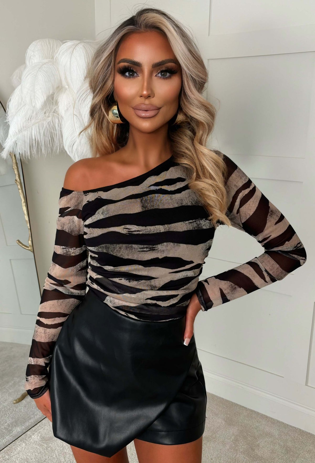 Wild Rush Brown Ruched Side Off Shoulder Top