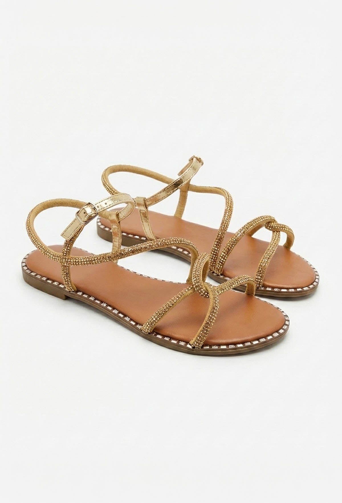 Wrapped In Diamonds Gold Embellished Flat Sandals