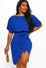 Came Here For Love Cobalt Blue Belted Wrap Front Midi Dress