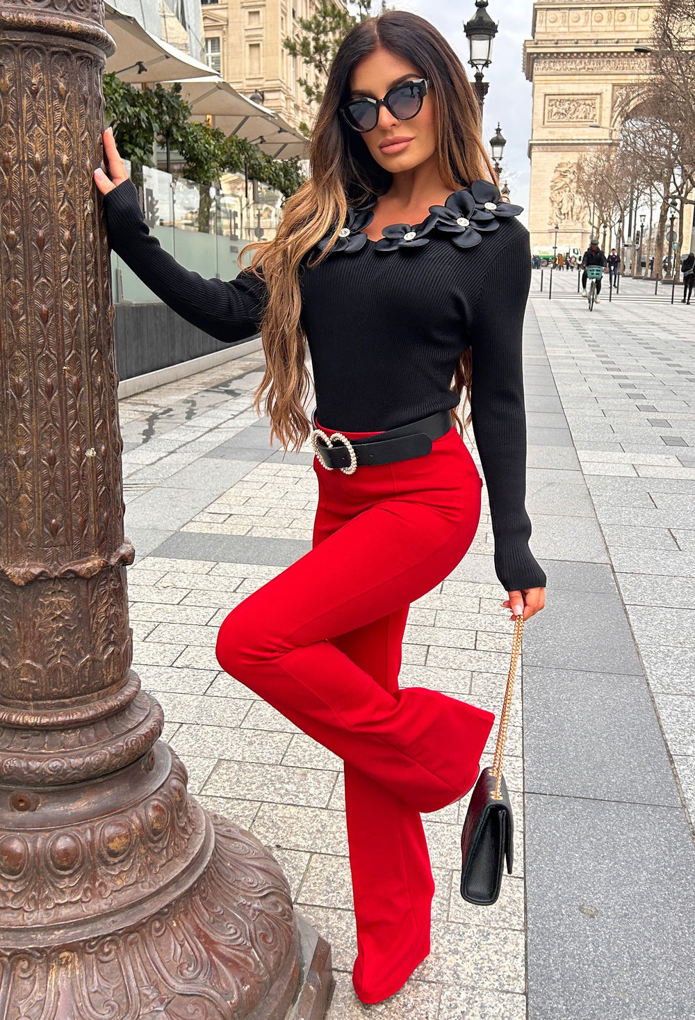 Girls Red Glitter Flared Trousers  New Look