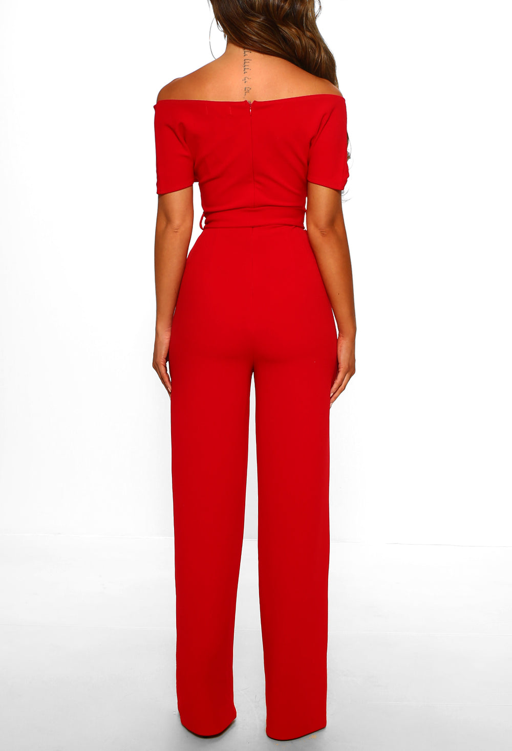 Utterly Perfect Red Off Shoulder Ruched Jumpsuit – Pink Boutique UK