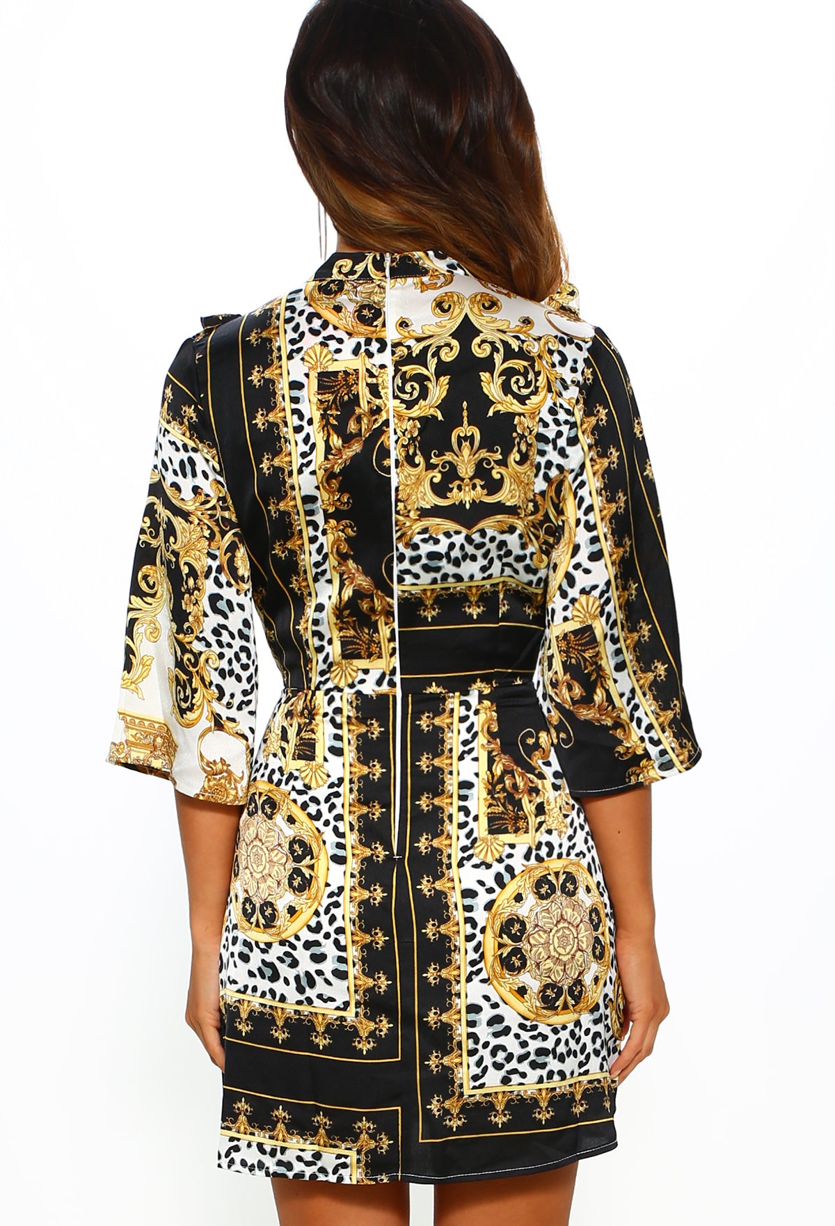 Multi Printed Frill Mini Dress - Back View 