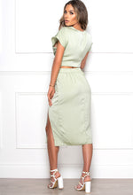 Green Satin Skirt with Slit