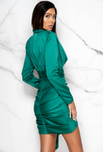 Emerald Ruched Satin Dress