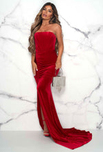Red Carpet Style Red Stretch Velvet Corset Maxi Dress
