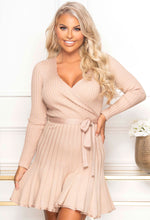 She's A Sweetie Champagne Belted Knitted Skater Dress