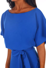 Cobalt Blue Belted Wrap Front Midi Dress - Detail 