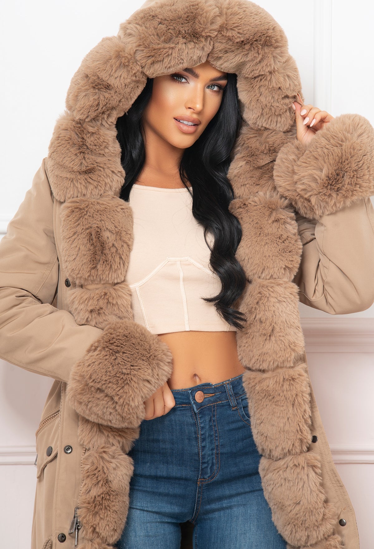Cocoa Kisses Fur Trim Parka Coat