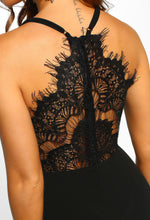 Black Lace Fishtail Maxi Dress - Lace Detail close up