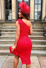Red One Shoulder Lace Dress
