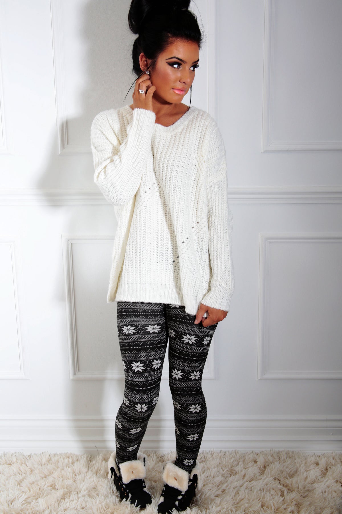 Midnight White Fairisle Pattern Leggings