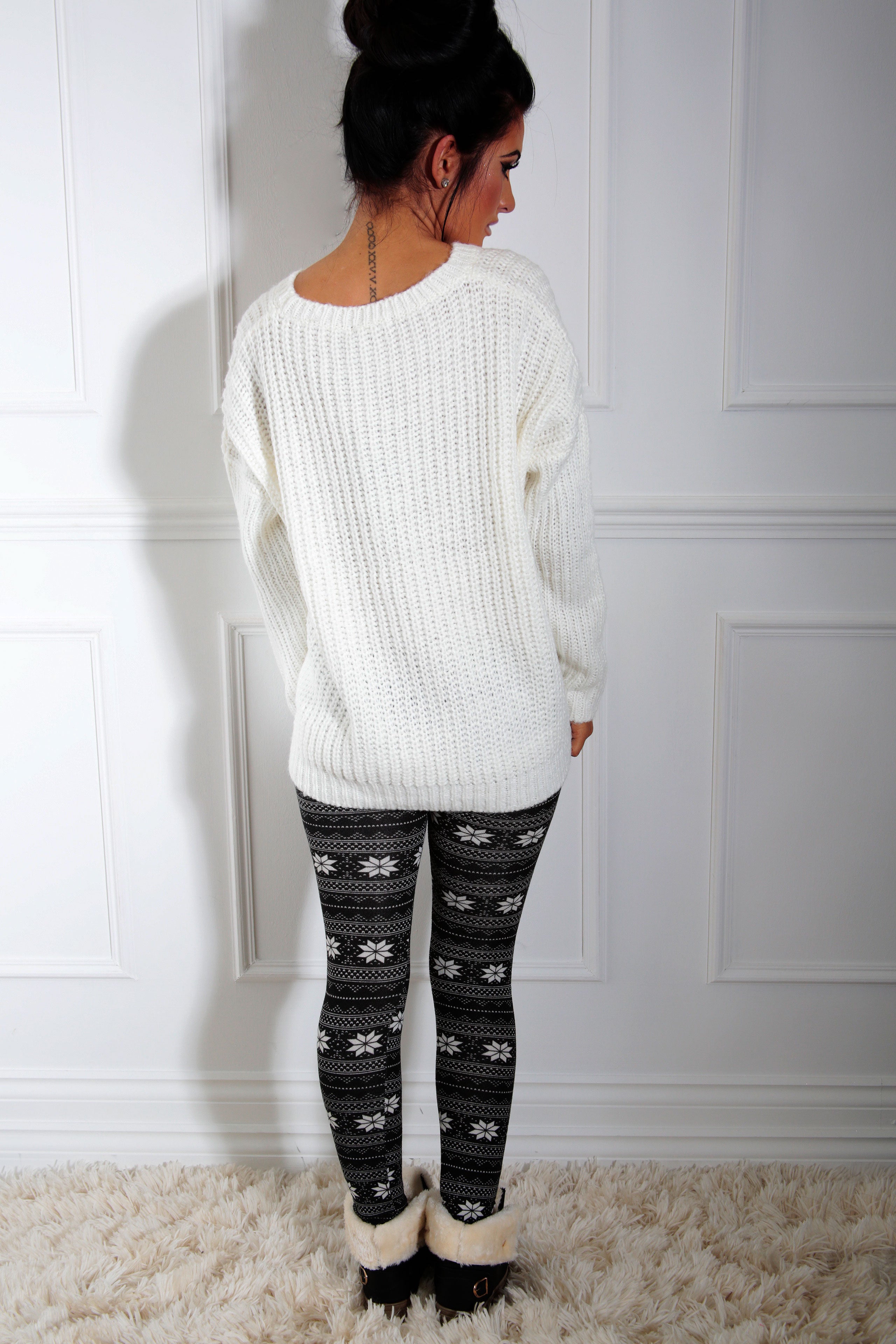 Midnight Black and White Fairisle Pattern Leggings